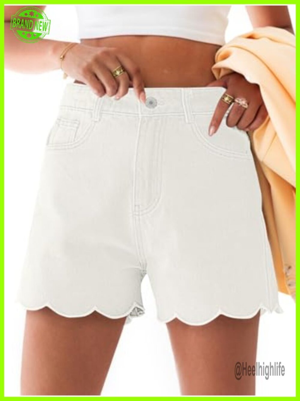 High Waisted Denim Jean Shorts Wide Straight Leg Wave Hem